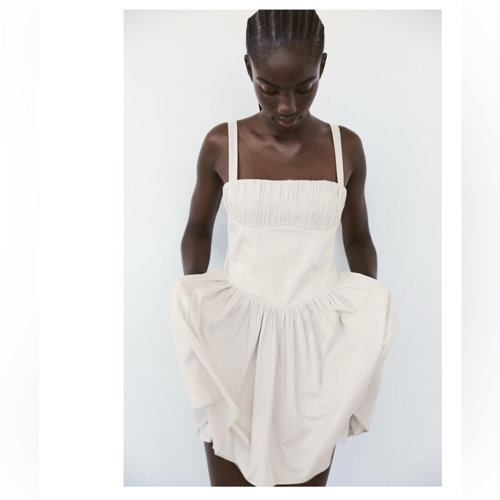 ZARA | voluminous short dress | XS | bone